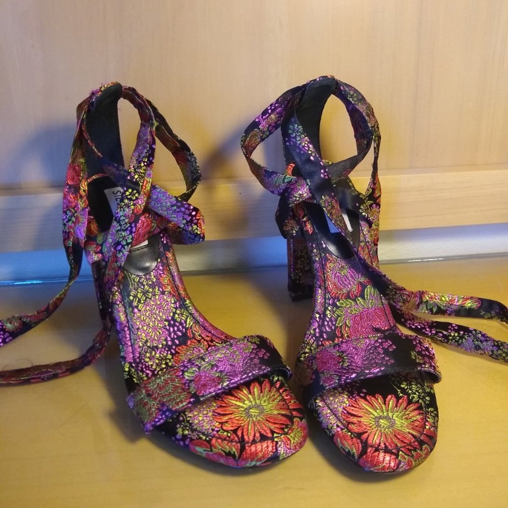 Steve Madden Embroidered Lace-Up Open-Toe Heel